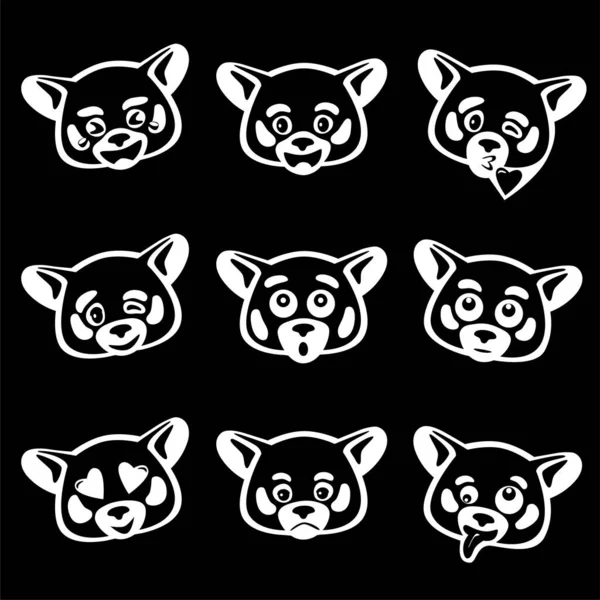 Conjunto Emoji Vector Con Cara Panda Rojo Estilo Negro — Vector de stock