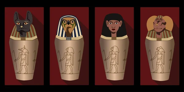 Vasi Canopici Antichi Elementi Egizi Utilizzati Mummificazione Illustrazione Vettoriale Colorata — Vettoriale Stock