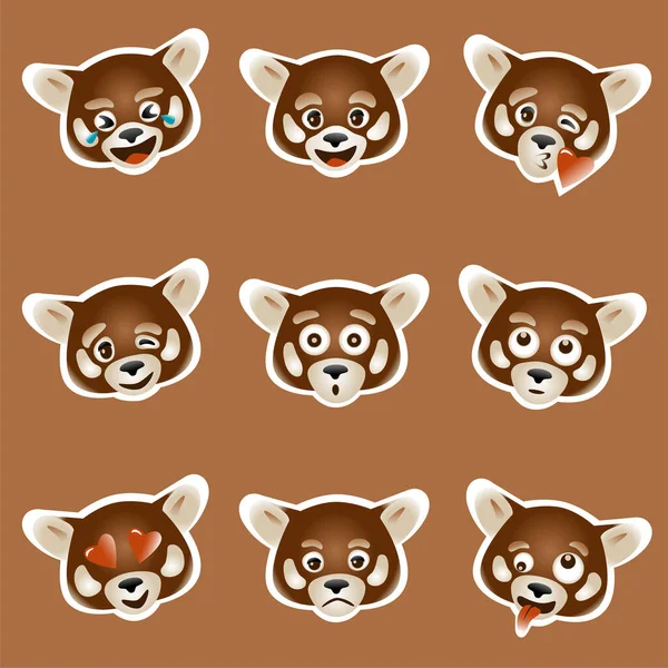 Conjunto Emoji Vector Con Cara Panda Rojo Color — Vector de stock