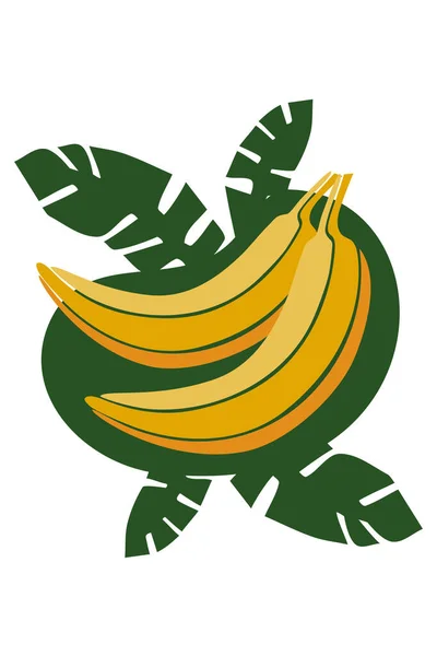 Handgetekende Minimalistische Gele Banaan Met Groene Palmbladeren Concept Sticker Icoon — Stockvector