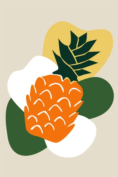 Ilustración Vectorial Dibujada Mano Piña Con Formas Abstractas Fondo Fruta — Vector de stock