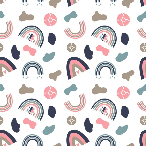 Kids boho rainbow pattern with abstract colorful archs. Baby bohemian background in warm colors. Vector illustration seamless pattern
