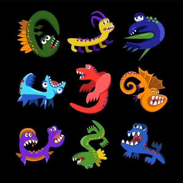 Cartoon Monsters Ingesteld Kleurrijk Schattig Grappig Monster Vector Eps Fantasiedieren — Stockvector