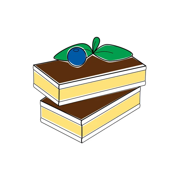 Pasteles Chocolate Vector Dos Pedazos Pastel Con Baya Comida Postre — Vector de stock