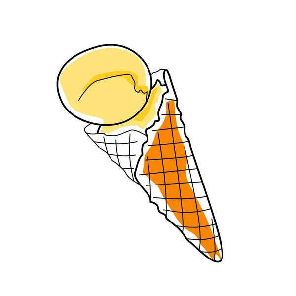 Helado Vanila Cono Waffel Dibujo Contorno Mano Colores Vector Ilustración — Vector de stock