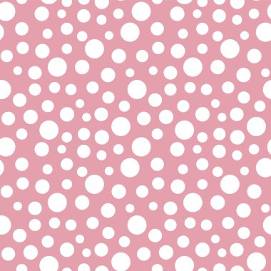 Soyut el çizimi polka noktasız desen pembemsi arka plan düzensiz ritim ve boyut vektör çizimi üzerinde retro beyaz nokta izleyici