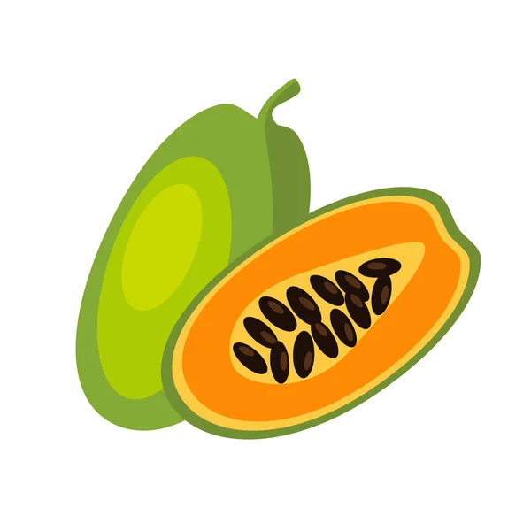 Frutas Mamão Inteiras Fatiadas Icone Ilustração Vetorial Desenhado Mão Comida — Vetor de Stock