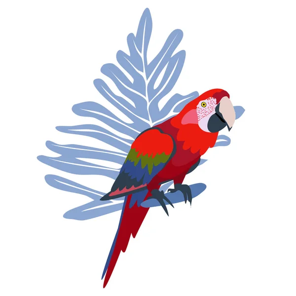 Tropical Hand Drawn Colorful Ara Parrott Leaf Background Macaw Parrot — Stock vektor