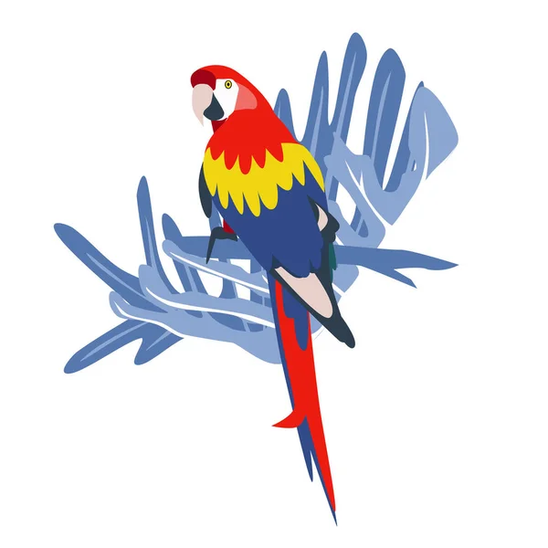 Tropical Hand Drawn Colorful Ara Parrott Leaf Background Macaw Parrot — Stock vektor