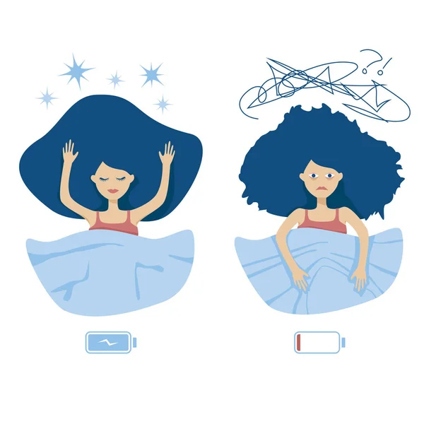 Dobrý Spánek Nespavost Ženy Charakter Konceptu Šťastná Dívka Sladkými Sny — Stockový vektor