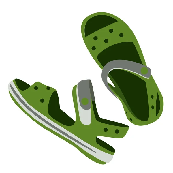 Verde Niños Chanclas Vista Superior Crocs Estilo Playa Sandalias Vector — Archivo Imágenes Vectoriales