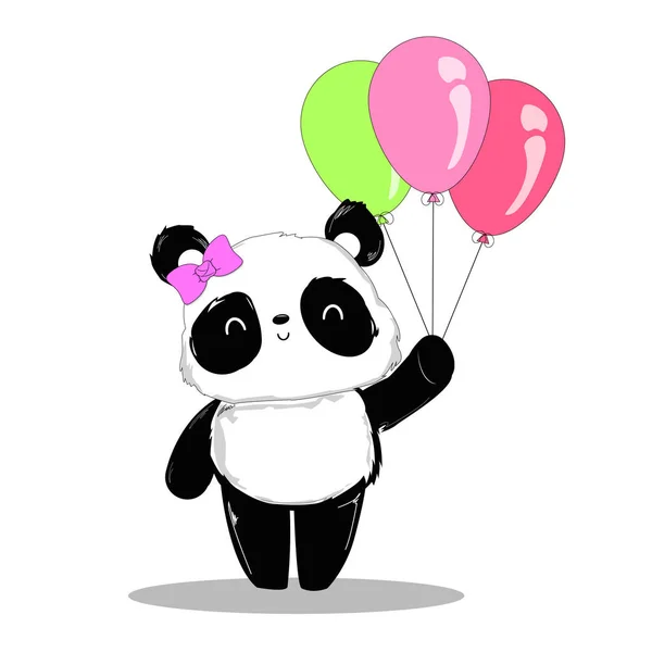 Desenho de urso panda fofo segurando balão de coração para animal kawaii de  festa de aniversário