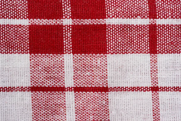 红色格子面料特写 桌布质地 红格子厨房毛巾 背景为高质量分辨率 — 图库照片