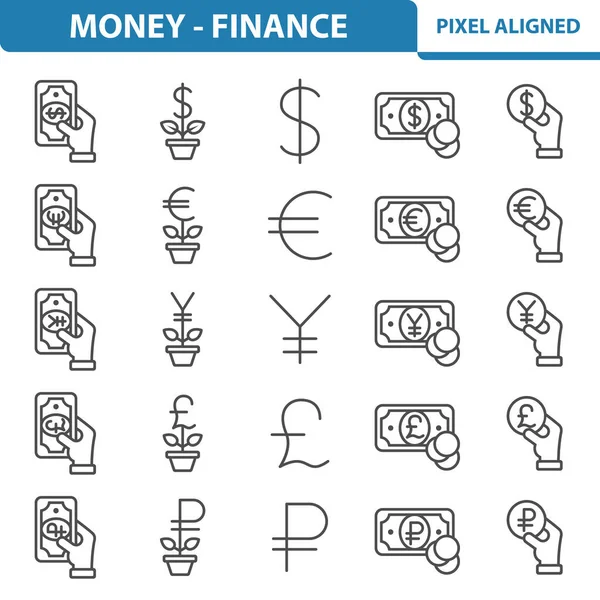 Pengar Finans Valuta Ikoner — Stock vektor