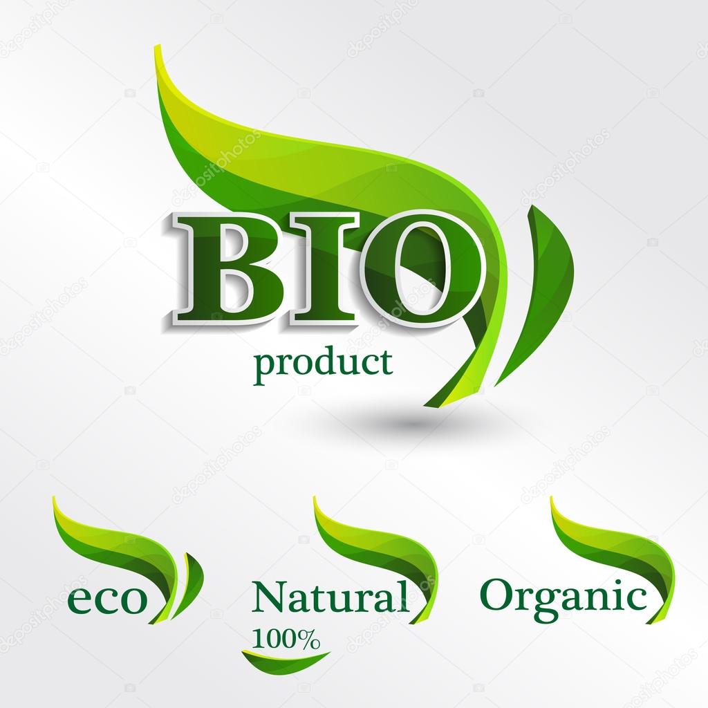 Set  Eco logos, design template elements, bio icon, natural icon, organic icon