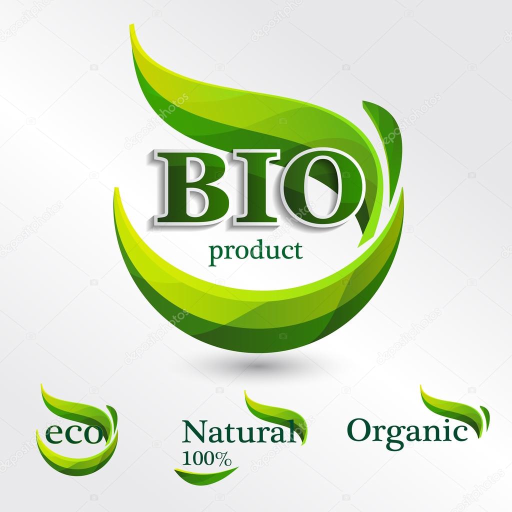 Set  Eco logos, design template elements, bio icon, natural icon, organic icon
