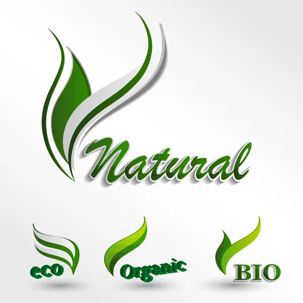 Definir logotipos Eco, produto natural, ícone natural — Vetor de Stock