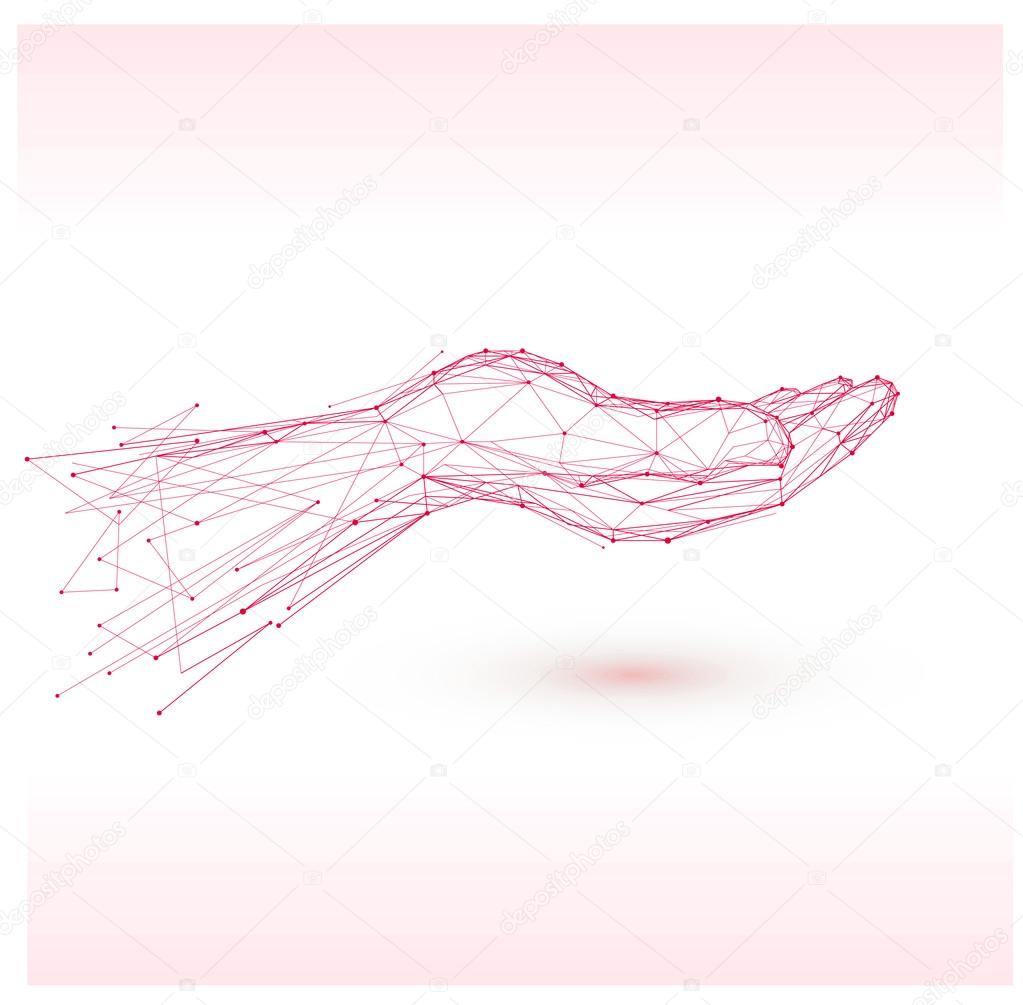 Hand sign icon.Polygonal blue hands  isolated.