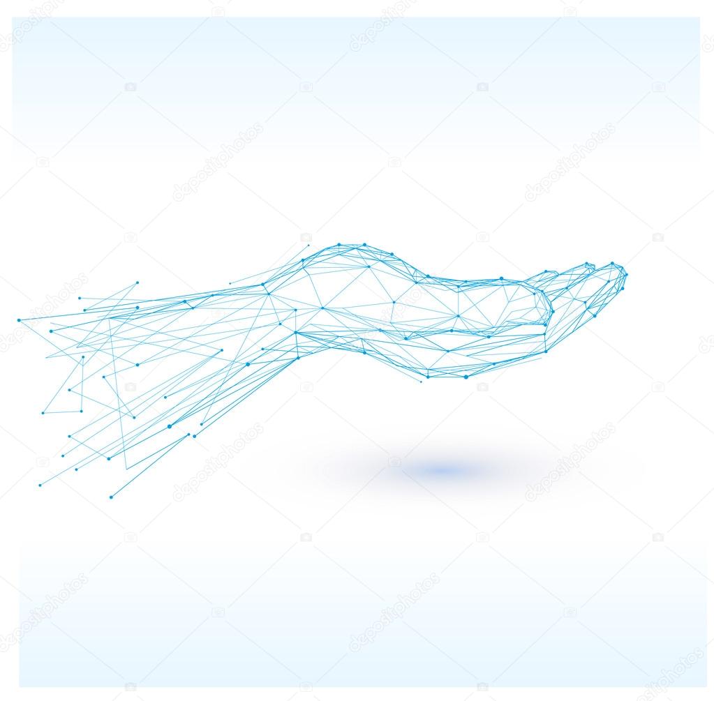 Hand sign icon.Polygonal blue hands  isolated.