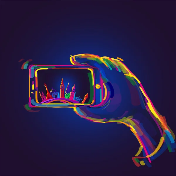 Nemen van een selfie foto kleurrijk ontwerp — Stockvector
