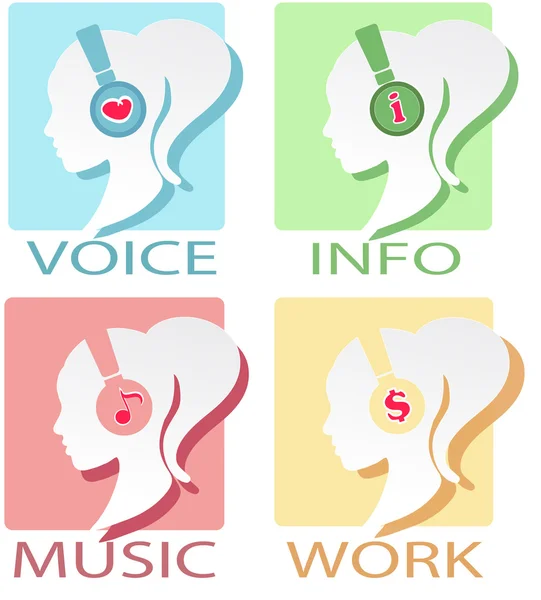 Four options with headphones — Stock Vector