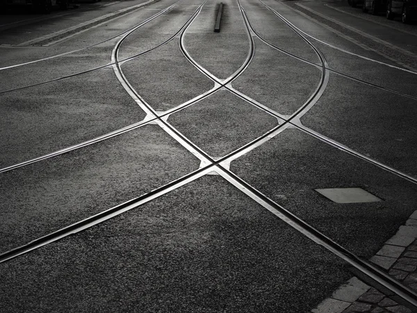 Järnväg korsning av spårväg — Stockfoto