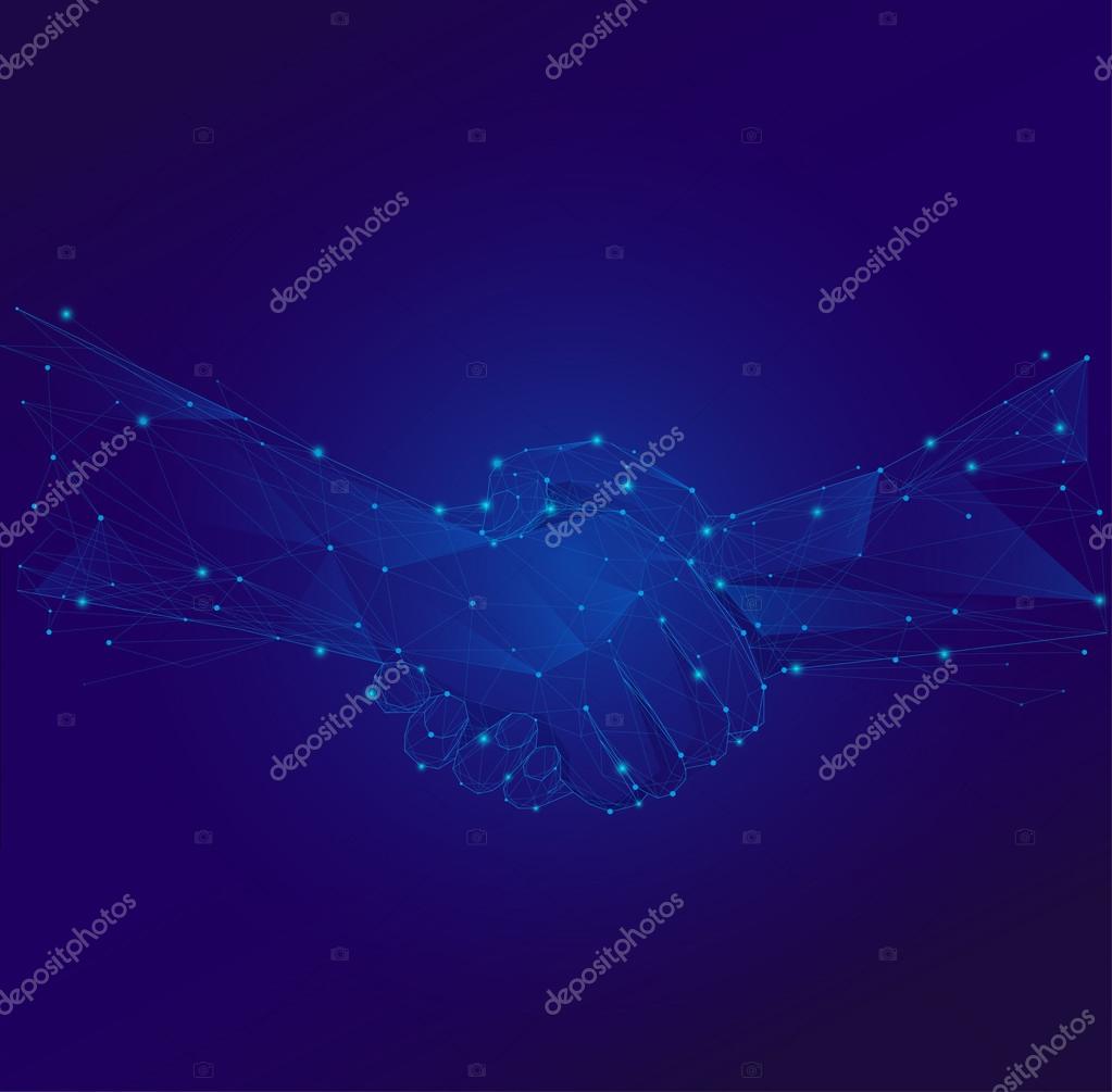 Handshake sign icon.Polygonal blue hands vector isolated.