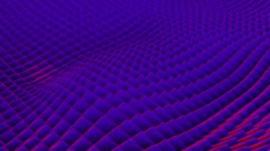 Animasyon menekşe neon kareli geometri arka planı. 3D görüntüleme, kusursuz döngü.