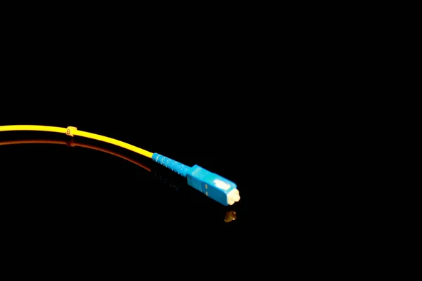 Oprical Pětinásobný Modrý Konektor Izolovaný Černé Odrazy — Stock fotografie