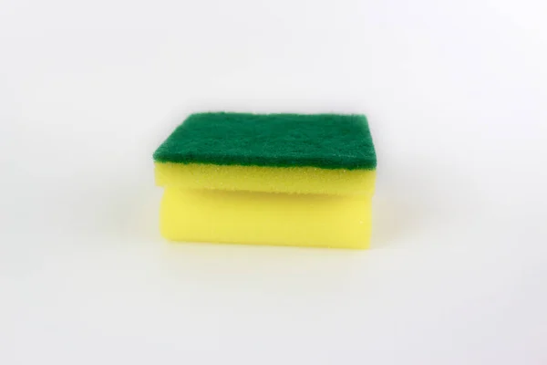 Sárga Zöld Szivacs Izolált Fehér Alapon — Stock Fotó