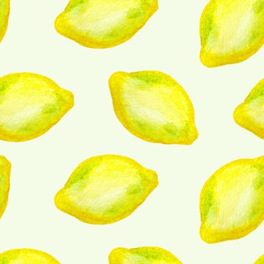 El yapımı suluboya desenli taze limonlar, tropikal meyveler