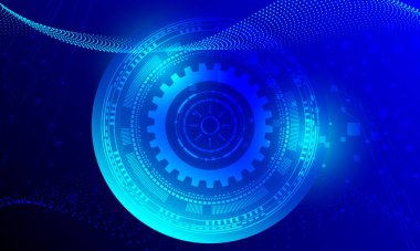 abstract blue circles circuit electronic cyberspace with spot lignt on smooth gradient technology background