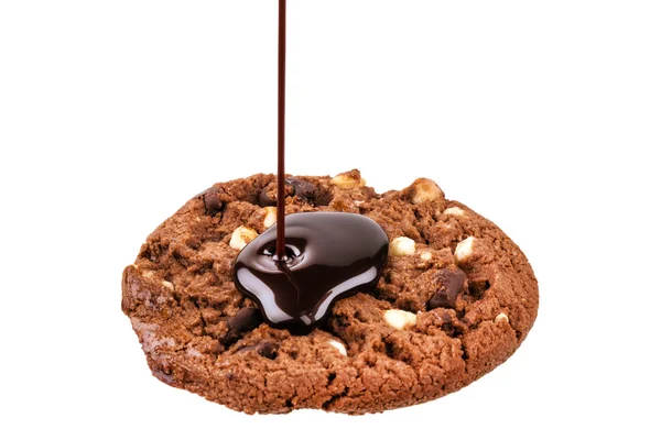 Biscuit au chocolat isolé avec chocolat fondu — Photo