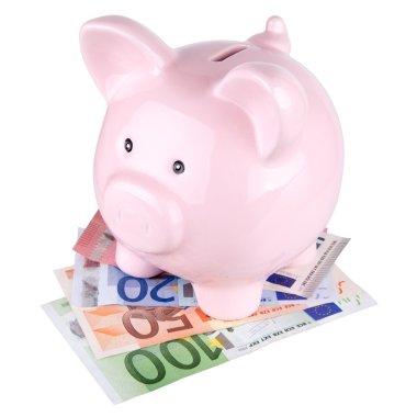 Banknotları olan bir kumbara.