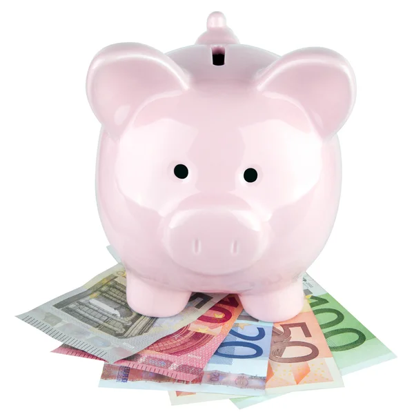Sparschwein mit Geldscheinen lizenzfreie Stockbilder