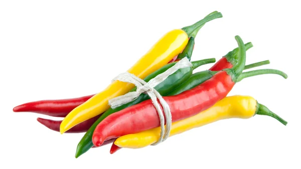 Elszigetelt színes chili paprika egy íj — Stock Fotó