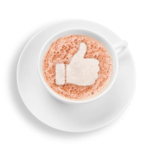 Xícara de café isolado com polegares para cima — Fotografia de Stock