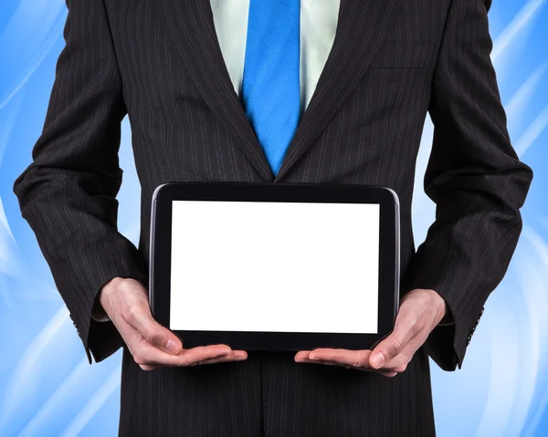 Business man with a blank tablet — Stock Photo, Image