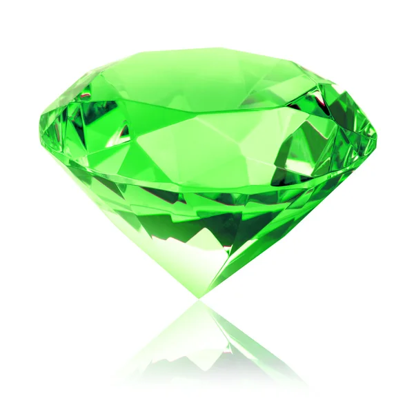 Na białym tle zielony diament — Zdjęcie stockowe