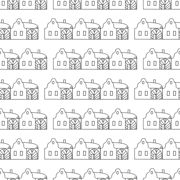 Traditional Czech village houses, seamless pattern. — Stock Vector