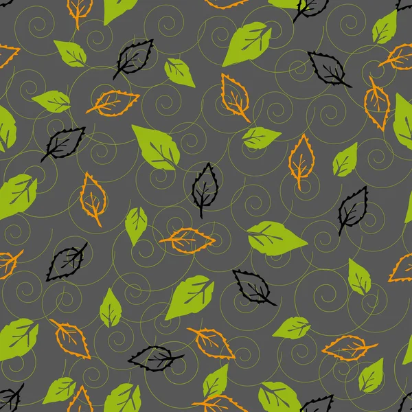 Motif floral sans couture avec feuilles vertes et spirale . — Image vectorielle