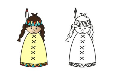 Figure of squaw for coloring book.Figure of squaw for coloring b clipart