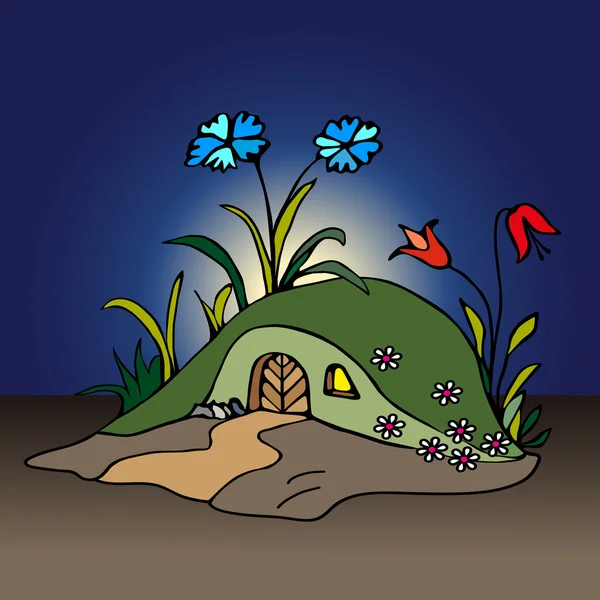 Fairytale house for fairies at night — Stok Vektör