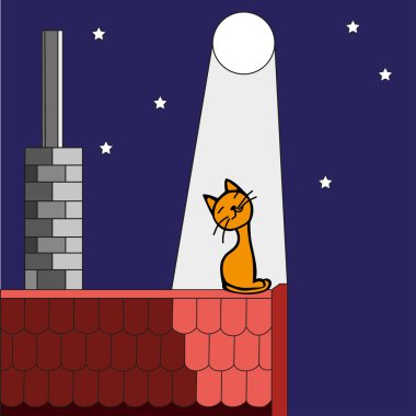 Ay ışığında çatıda kedi yavrusu