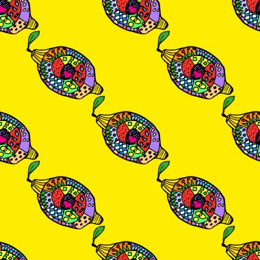 Zentangle renkli limon onyellow arka plan