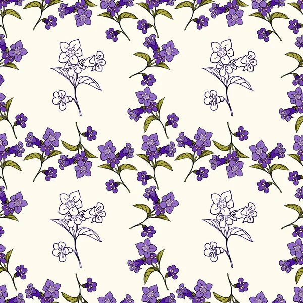 Motivo floreale senza cuciture con fiori disegnati a mano viola — Vettoriale Stock