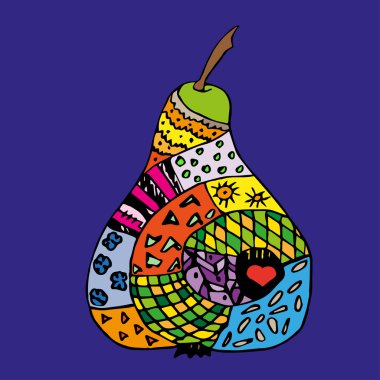 Zentangle renkli armut, elle çizilmiş özetliyor ve kontür