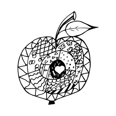 Zentangle siyah ve beyaz elma