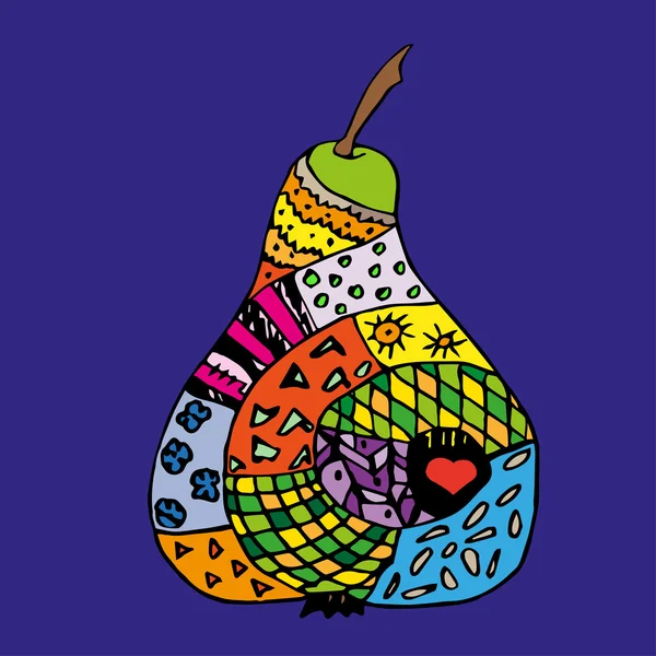 Poire colorée Zentangle, contours et contours dessinés à la main — Image vectorielle