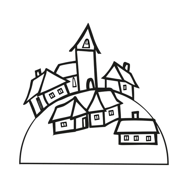Piccolo villaggio in bianco e nero — Vettoriale Stock